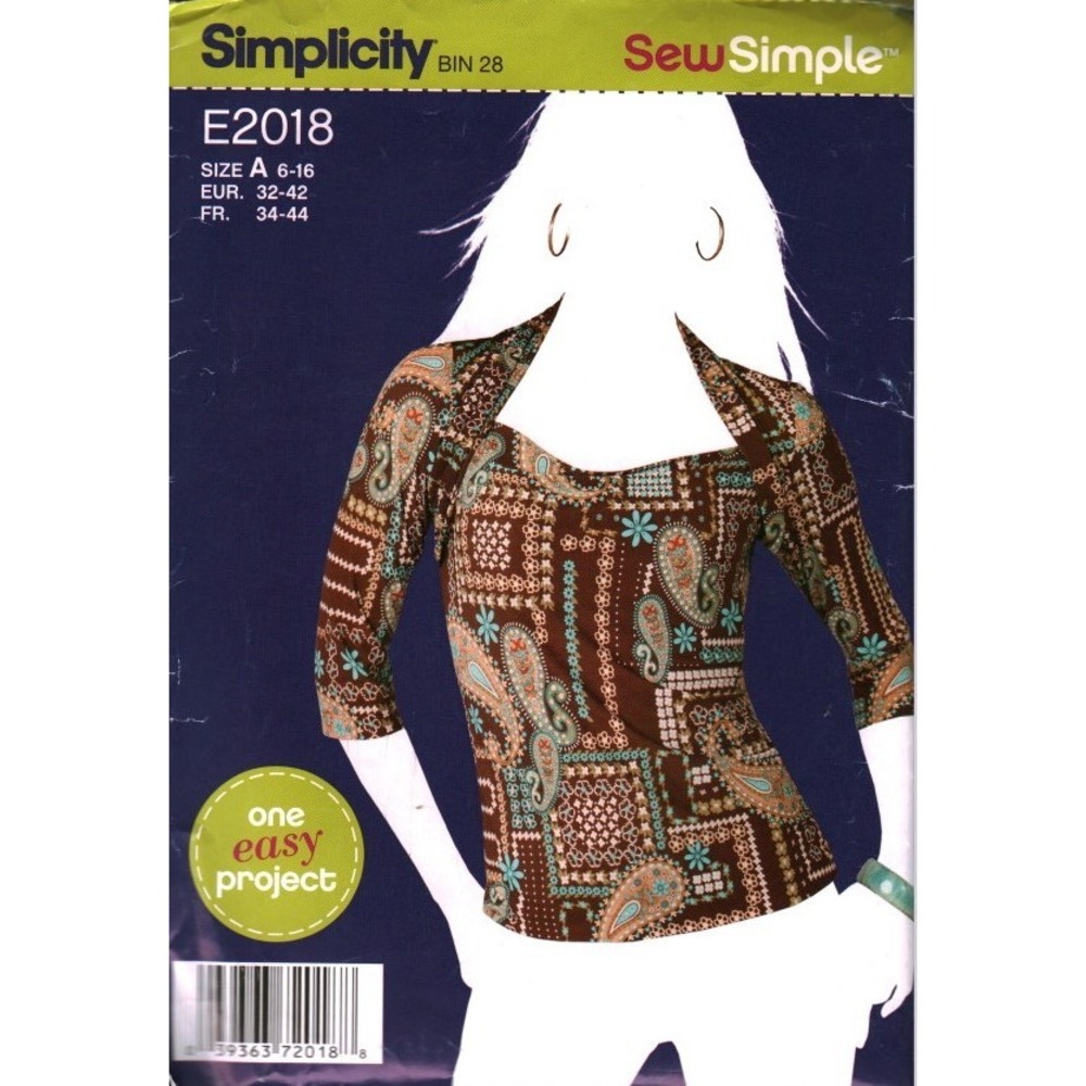 Simplicity E2018 Sew Simple Misses Knit Top Sewing Pattern Size 6-16 Sweetheart